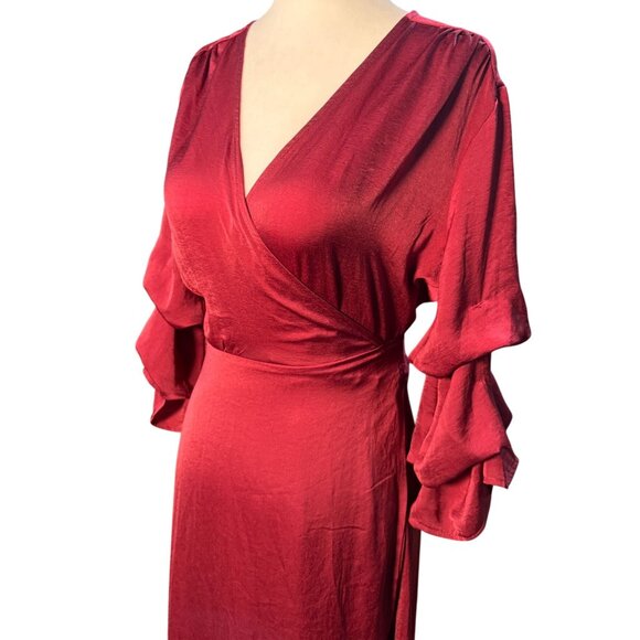 NEW Aakaa Burgundy Ruffle Wrap Maxi Holiday Dress M Long Gown Formal Evening - Picture 2 of 14